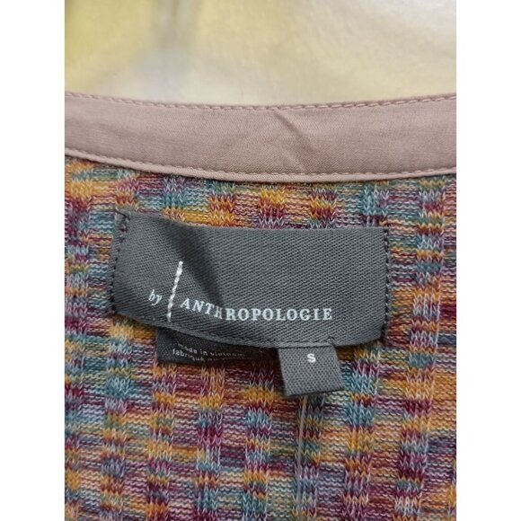 Anthropologie Womens Rainbow Henley Top Small Multi Puff Sleeve Scoop Neck Knit - Picture 3 of 13